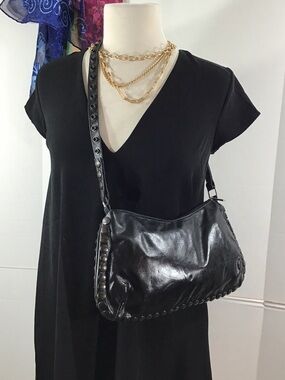 Aridza Bross Black Stud-Trim Leather Shoulder Bag Parisian chic France